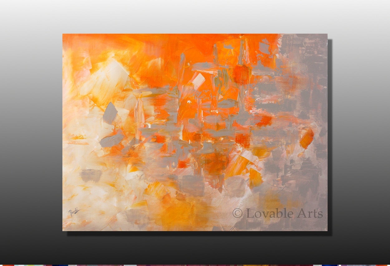 ORIGINAL Orange gray white Abstract painting 40 x by LovableArts
