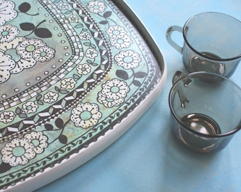 Vintage serving tray melamine flower pattern