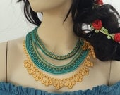 SALE-Choker,Beaded crochet necklace: Humboldtia Brunonis - necklace with beige, blue beaded flowers and lace - RESERVED SALE-Choker,Beaded crochet necklace: Humboldtia Brunonis - necklace with beige, blue beaded flowers and lace - RESERVED