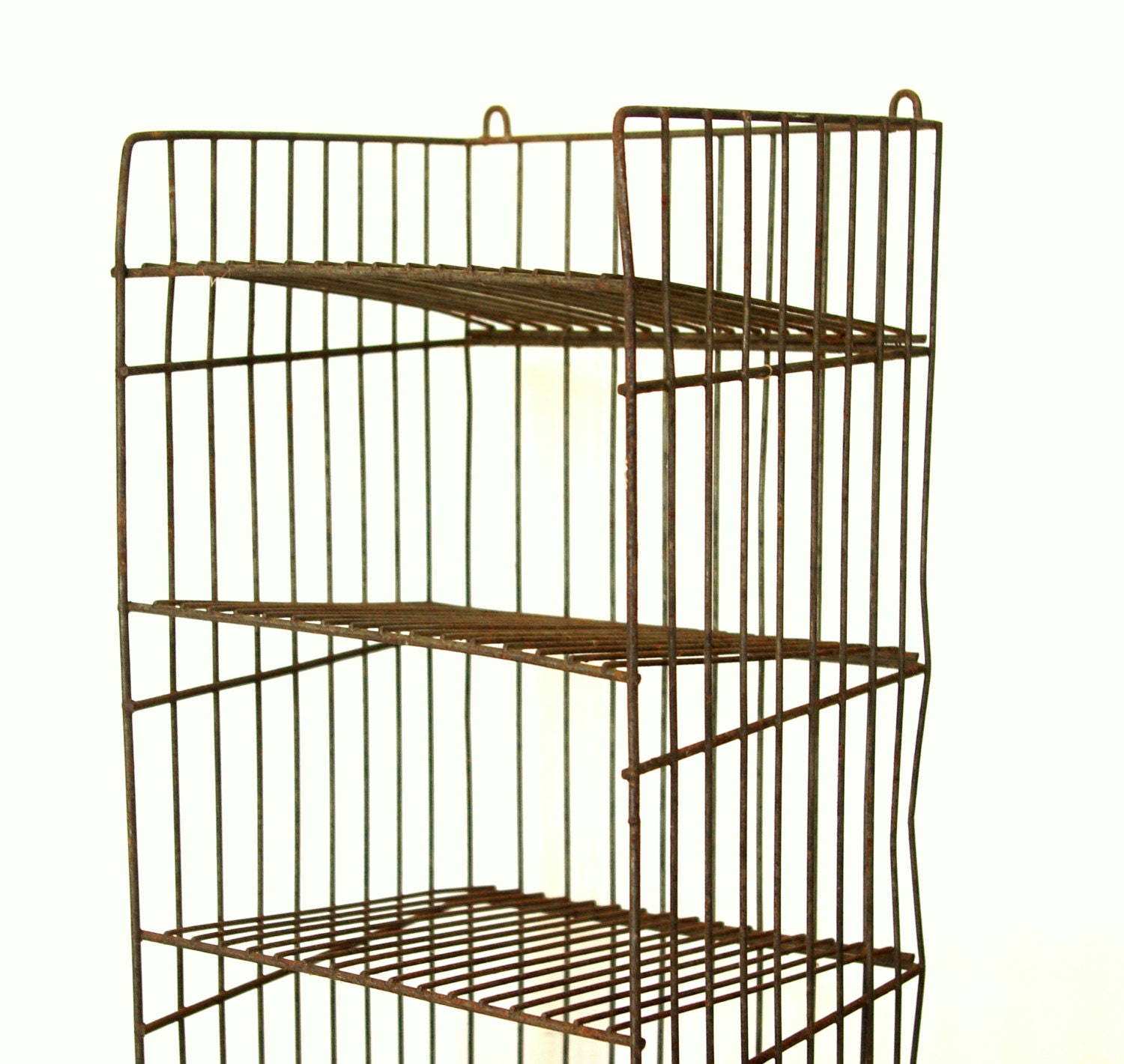 Antique 4 Tiered Wire Shelves, Slanted Display Shelving from Old Store