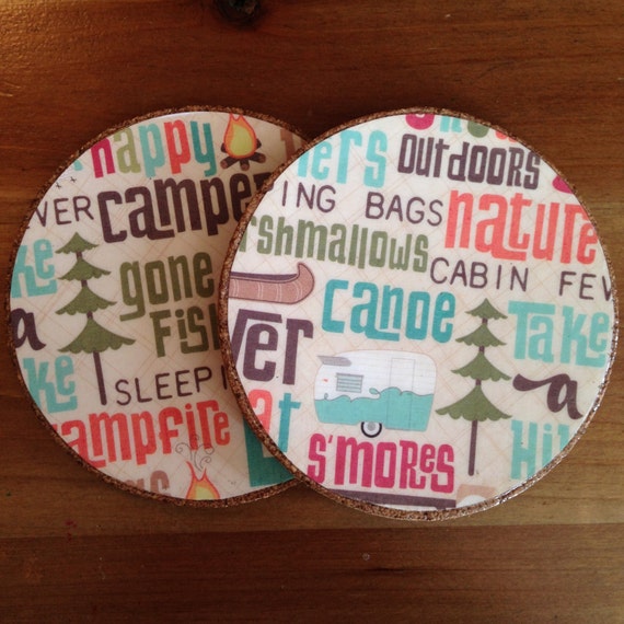 Camping Coasters, Decoupage Coasters, Cabin Coasters, Outdoor Coasters