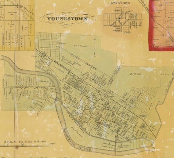 Mahoning County Ohio 1860 - Wall Map Reprint with Homeowner Names - by