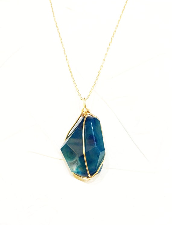 Deep Blue Agate Pendant Long or Short Length by PrismHomegrown