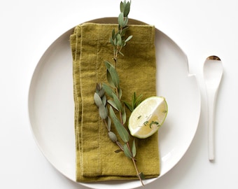 Set of 2 Moss Green Stone Washed Linen Napkins
