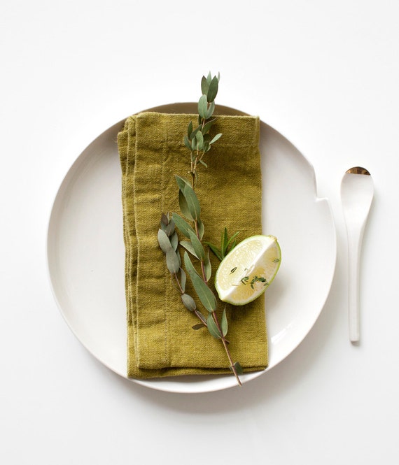 Set of 2 Moss Green Stone Washed Linen Napkins