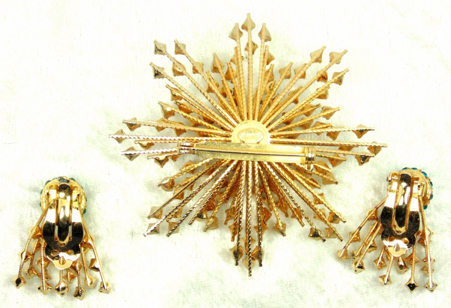 Vintage Warner Emerald Rhinestone Jewelry Set Starburst
