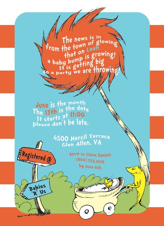 Printable Dr. Seuss Baby Shower Invitations For One Baby ...