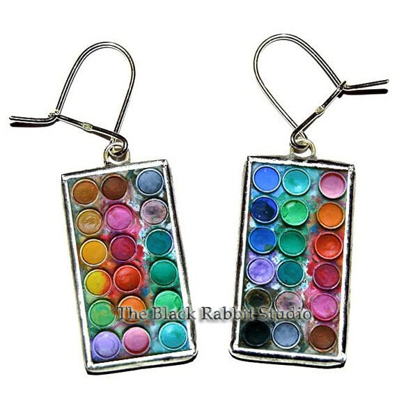 Paint Palette Earrings Paint Palette Jewelry Rainbow dangle
