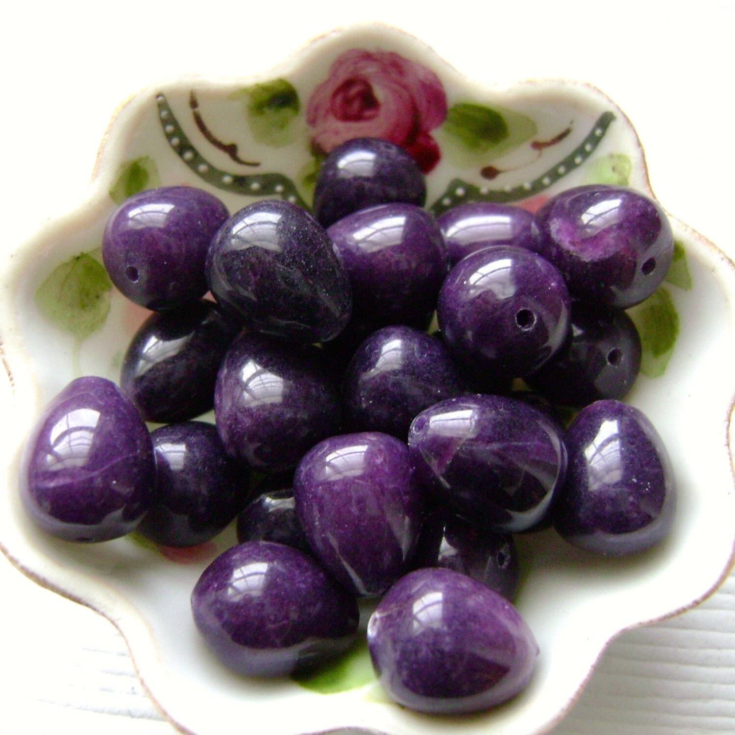 dark purple stone bead gemstone bead 4 plum beads by AnvilsAttic