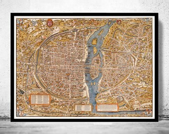 Old Map of Paris 1550 France Vintage Paris Plan