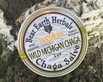 Chaga Salve - Turmeric - Wild Harvested Chaga Mushrooms - Anti Age Cream Ointment - Antioxidant - Northern Michigan