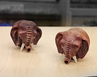 Elephant Face Carved Black Wood / Sawo Wood Organic Double Flare Ear Plugs,Elephant Plugs,Wood Plugs,Body Jewelry,Ear Lobe Piercing