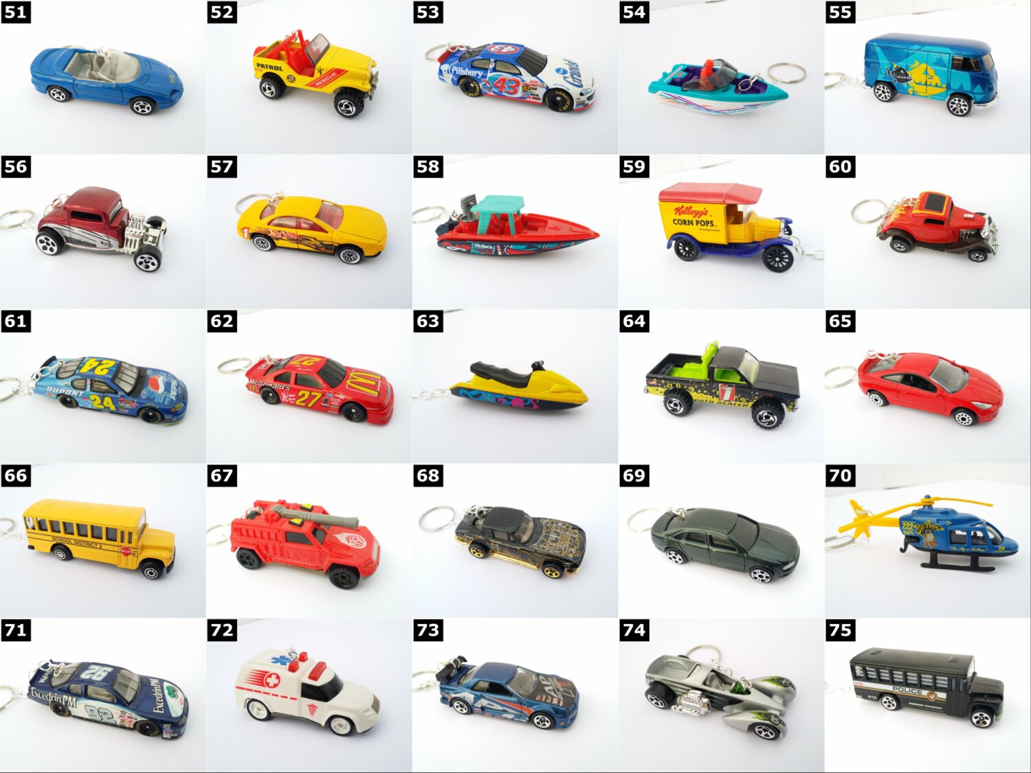 Hot Wheels Sports Car Keychains Chevy Nova Ford Mustang