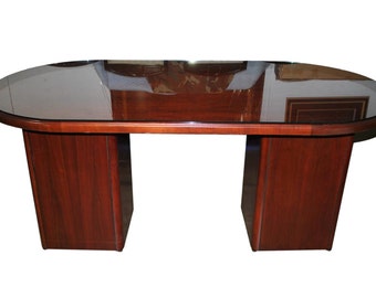 Business Office Mahogany, Glass Top, Oval Pedestal Center Table, Desk, Credenza, PA3368, Shipping Not Free!!!