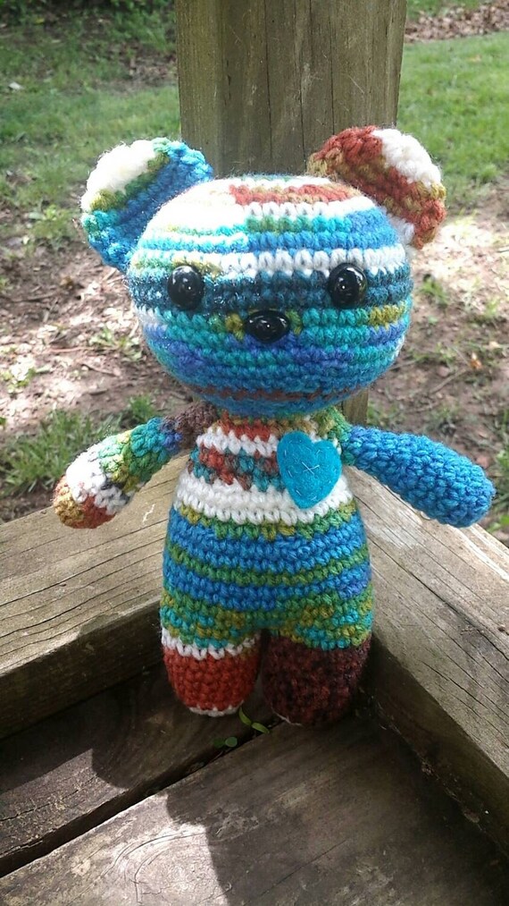 crochet rainbow teddy bear