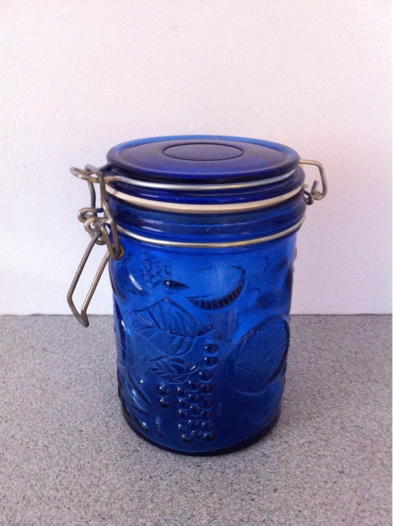 Blue Glass Jar Cobalt Blue Glass Canning Jar Bowl Bottle with Glass Lid
