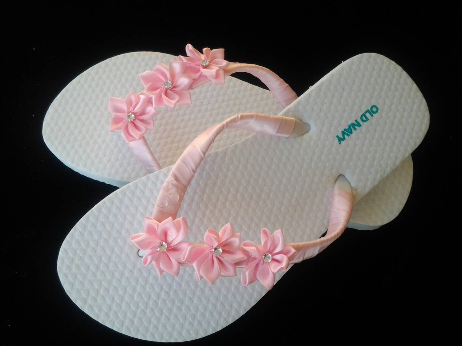 Pink flower girl wedding flip flops sandal handmade flower