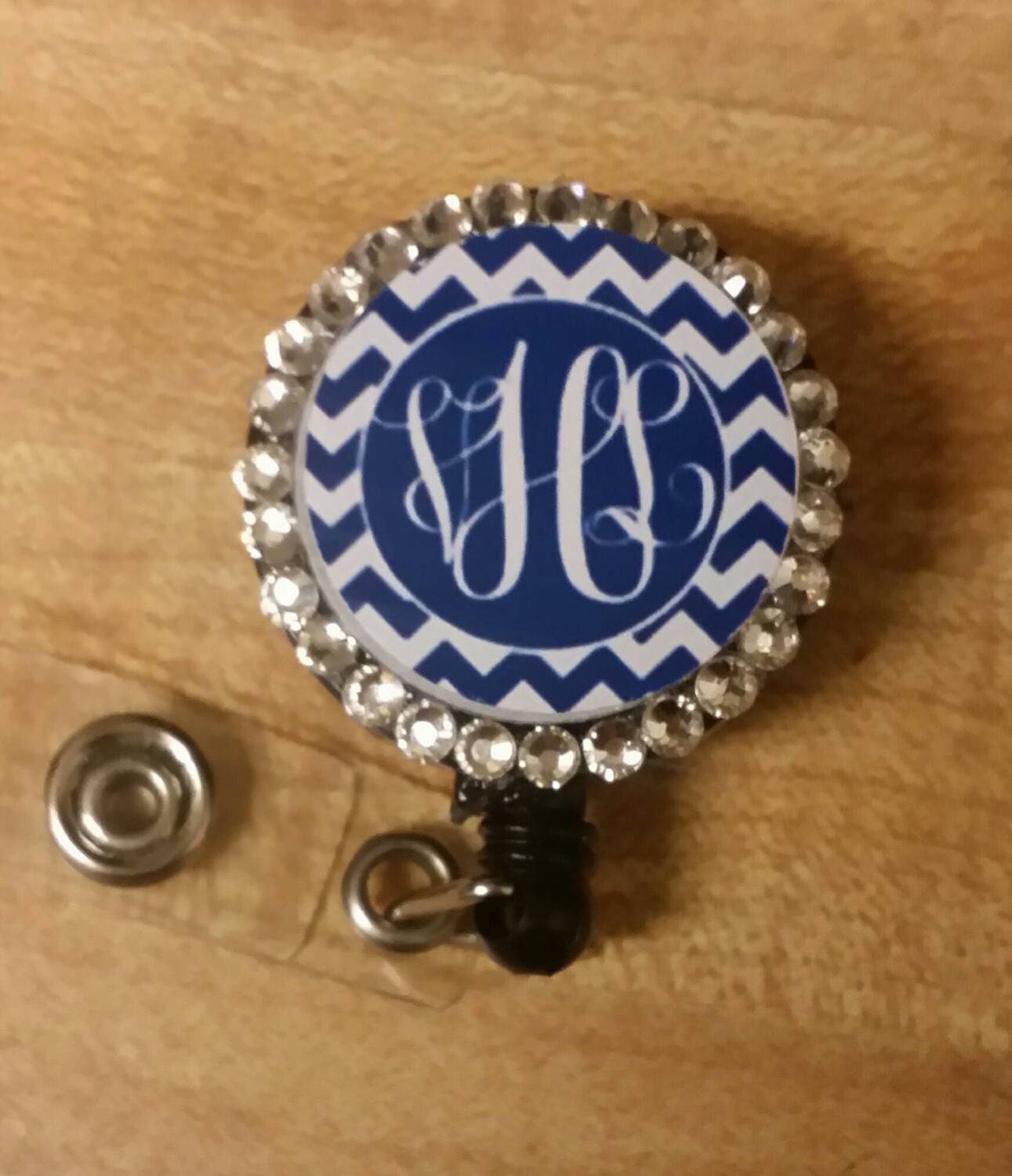 Personalized Chevron Monogram Retractable Badge Holder with
