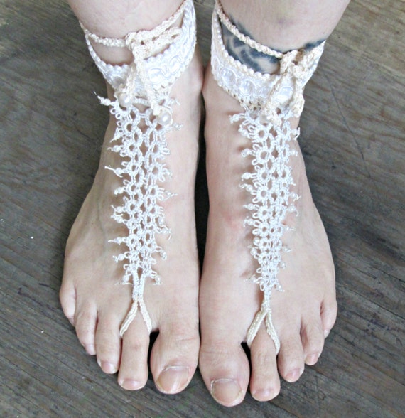 Bridal Barefoot Sandals - White barefoot sandals - Bridal Foot jewelry ...