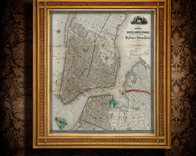 15% OFF coupon on 1840 Old Map Of New York City Vintage Manhattan Map ...