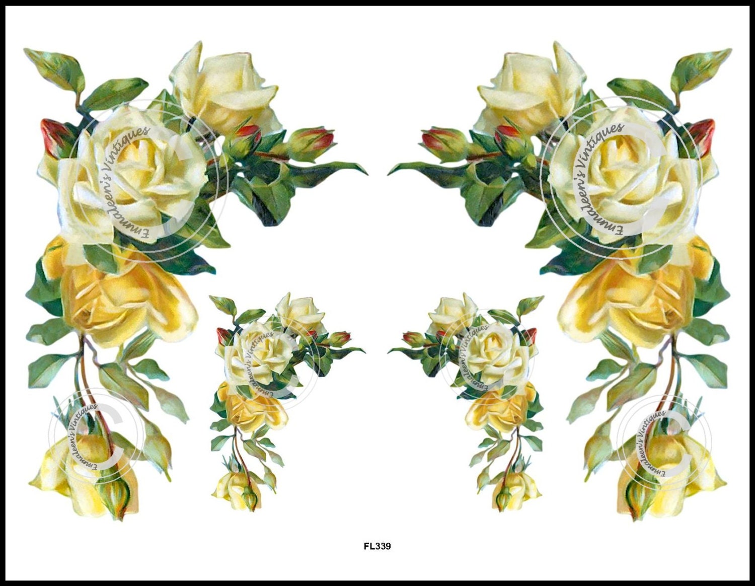 Vintage Shabby Yellow Victorian Rose Swag Waterslide Decals FL339 Haute Juice