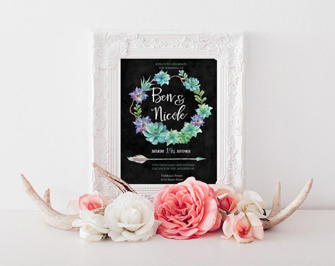 Printable Succulent and Floral Wedding Suite - PRINTABLE Invitation // RSVP // Information Card by GreenDoorHandmade
