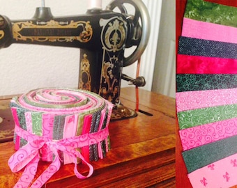 Pink and green jelly roll fabric