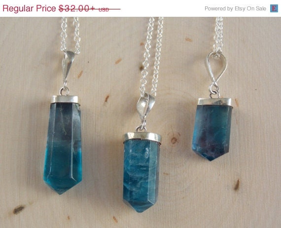 Fluorite Necklace on Sterling Silver Chain: blue by MalieCreations