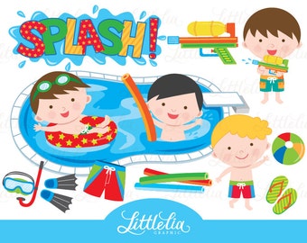 Boy pool party clipart - pool party clipart - summer clipart - 15013