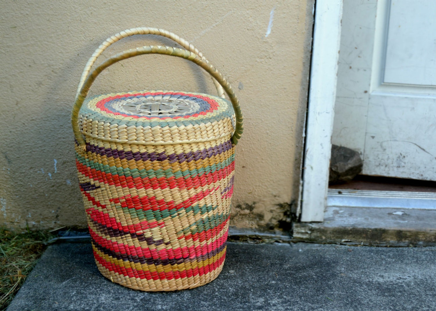 Large Woven Mexican Basket Multicolored Fish Haute Juice