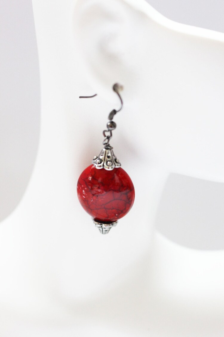 Red Stone Jewelry Set Earring and Necklace by GVRDesigns on Etsy