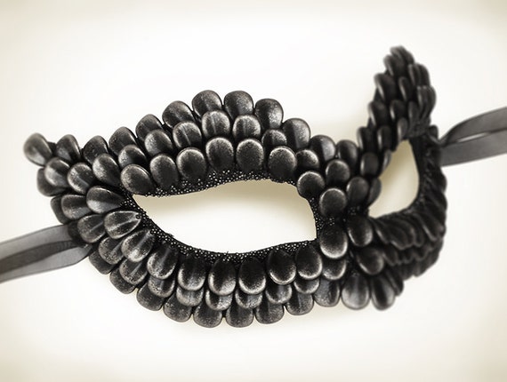 Silver & Black Masquerade Mask With Dragon Scales - Antiqued Silver Venetian Mask - Antiqued Silver Masquerade Ball Mask by SOFFITTA steampunk buy now online