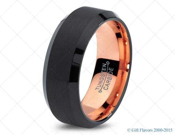 Black Tungsten Ring Rose Gold Wedding Band Ring Tungsten Carbide 8mm ...