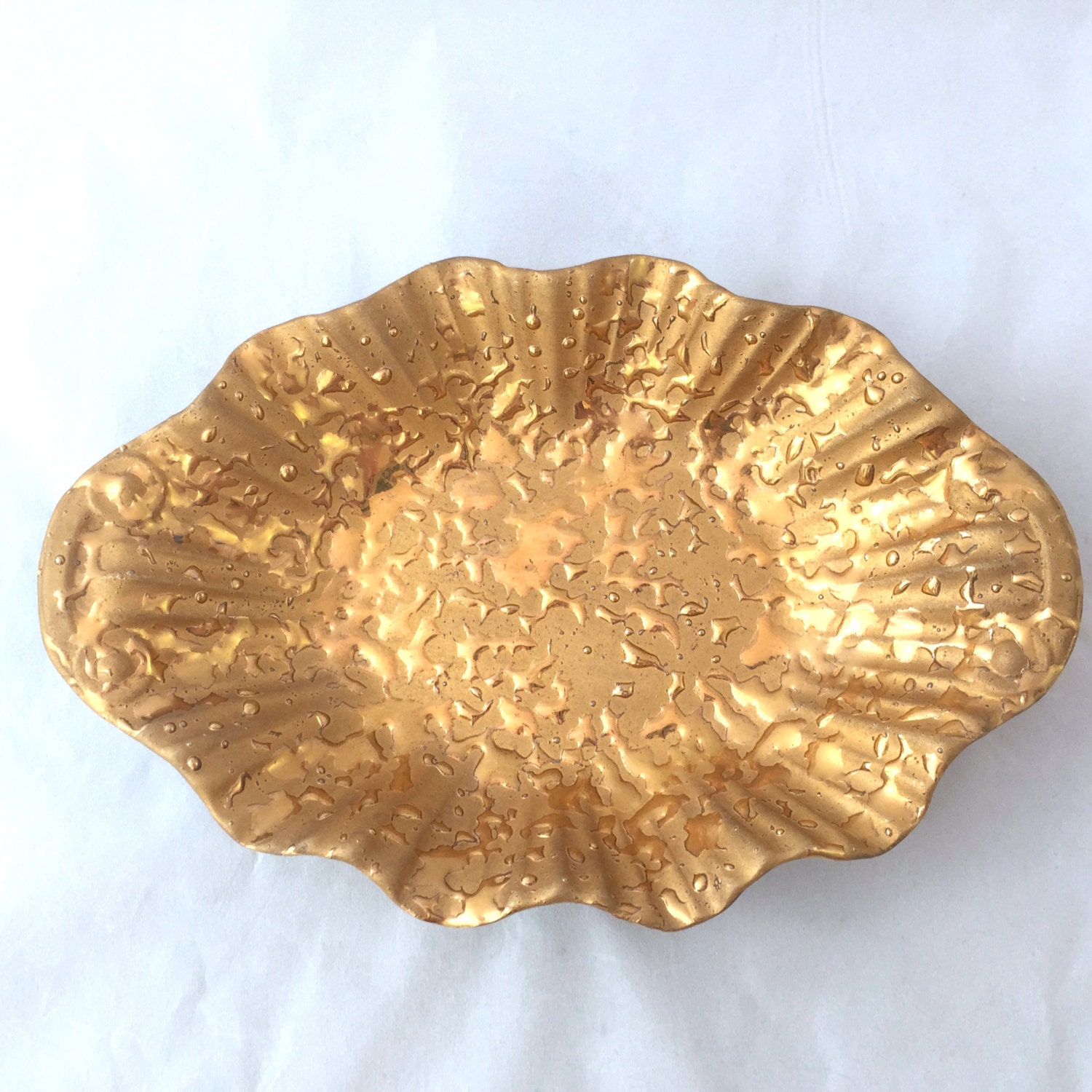Weeping Gold Ruffled Candy Dish, Gold Drip Dish, Shiny Weeping Bright