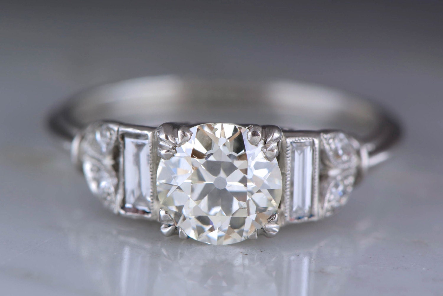 Antique Art Deco Engagement Ring with 1.07ct by pebbleandpolish