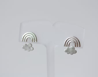 Sterling silver rainbow and cloud ear jacket, silver ear jacket, rainbow ear jacket, silver earrings, rainbow earrings, jewelry, gift, women