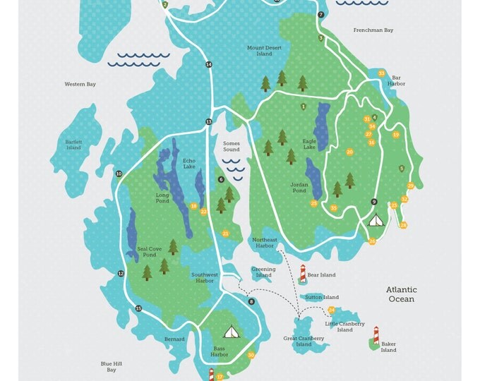 Acadia National Park Map, Acadia, Outdoors print, Explorer Wall Print