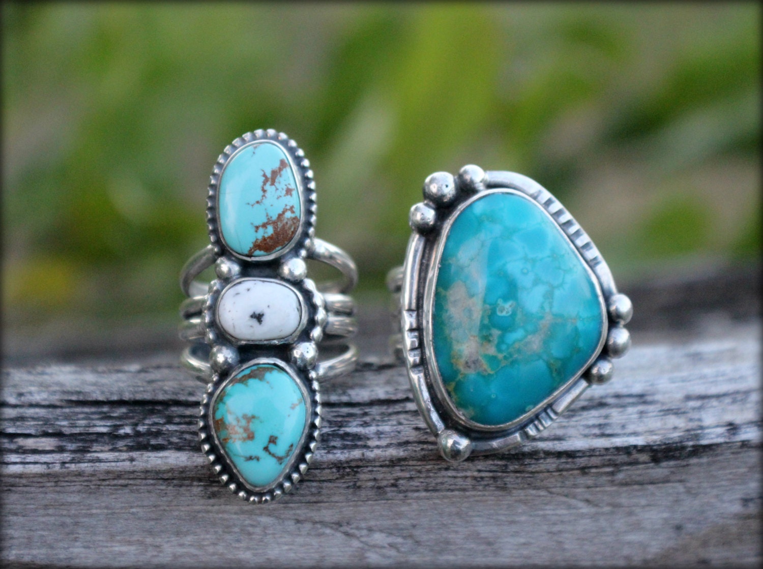 Turquoise Statement Ring Blue Turquoise Ring Three Stone