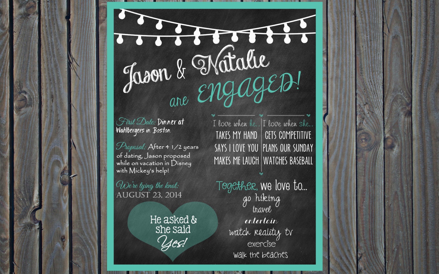 Printable Custom Chalkboard Engagement Party Poster Sign