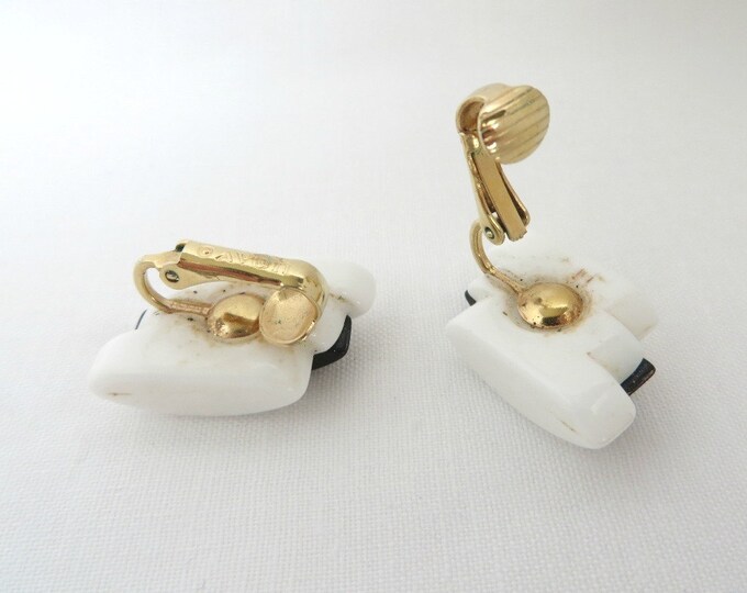 AVON Lucite Earrings Vintage White Blue Gold Tone Clip ons 1970s Vintage, Gift for Her, Gift Boxed