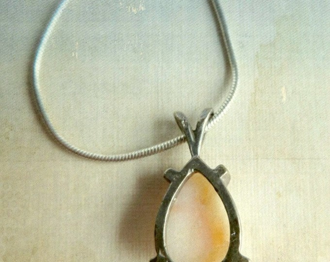 ON SALE! Vintage White Stone Pendant - Sterling Silver Teardrop Shape Pendant