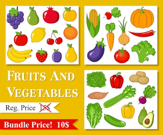 Fruits And Vegetables Clip Art Collection Clipart Bundle