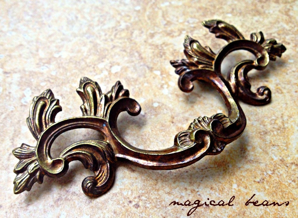 French Provincial Brass Drawer Pulls 6 KBC Vintage