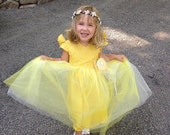 Yellow Tutu dress girl bridesmaid dress Yellow flower tutu dress with big flower brooch Yellow Tutu dress girl bridesmaid dress Yellow flower tutu dress with big flower brooch