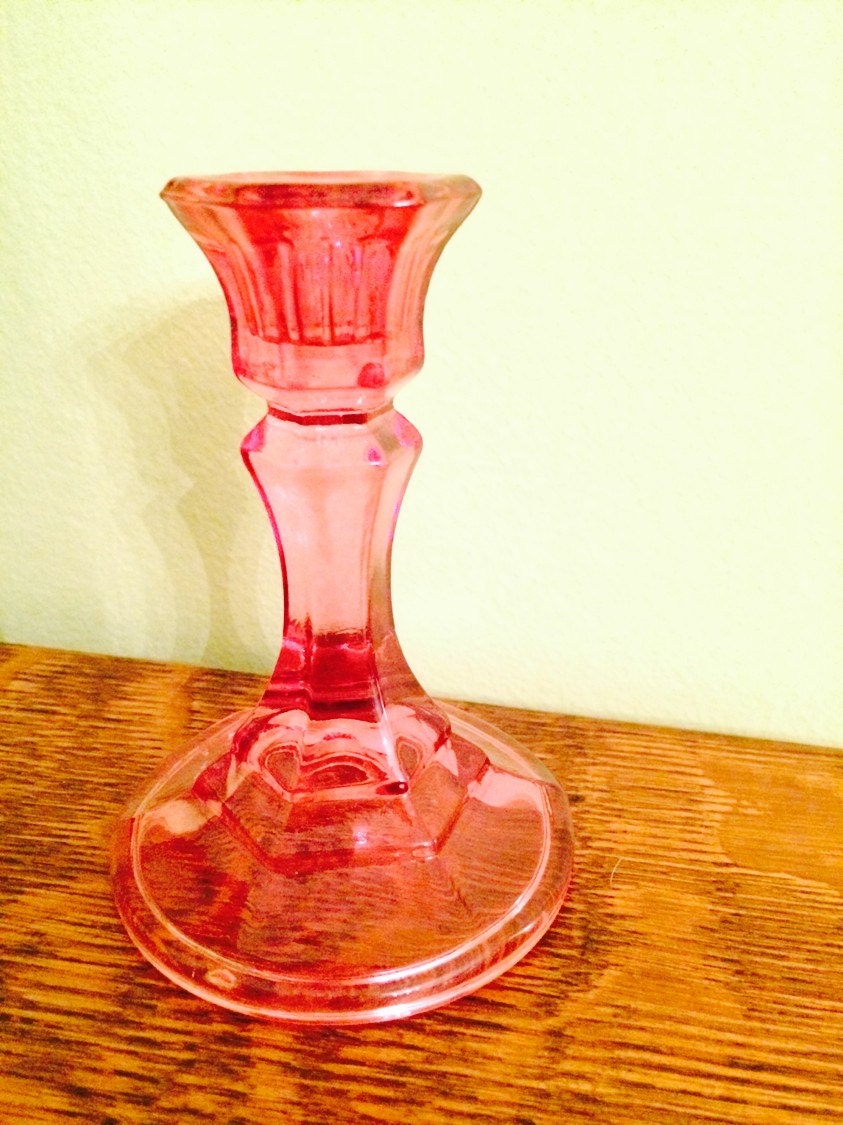 Cranberry Pink Glass CandleStick Holder
