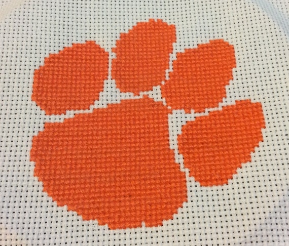 Clemson Tiger Paw Finished Cross Stitch