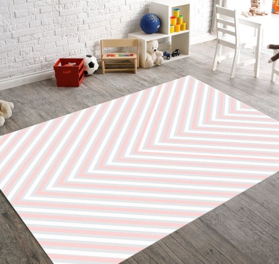 Pink Rug Pink and Gray Nursery Decor Gray RugGrey by HawkerPeddler