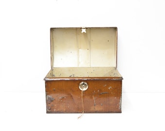 English Dome Top Painted Metal Trunk