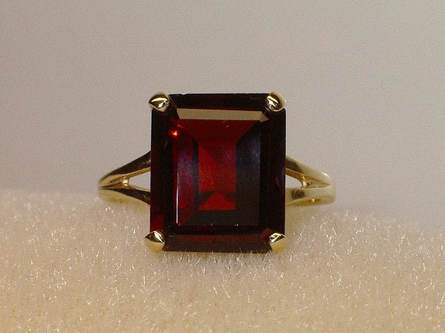 14K Gold/10x8mm Emerald-Cut Genuine Almandine by LizKrajcJewelry