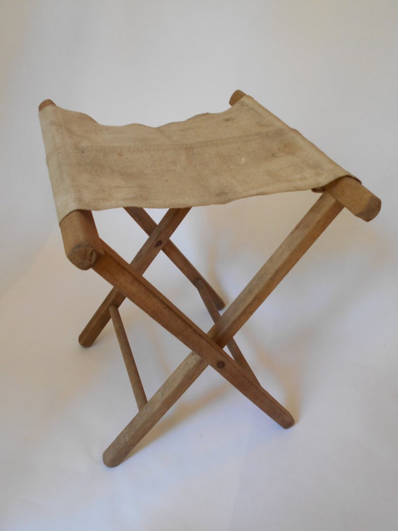 Vintage Wood And Canvas Folding Camp Stool Or Luggage Rack   Il 570xN.787845124 4ao1 